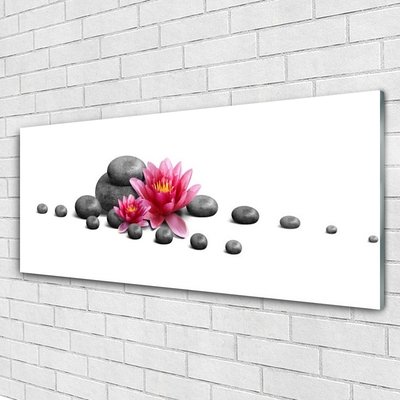 Glass Print Flower stones art red grey white