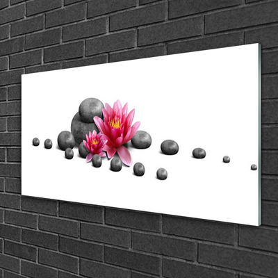 Glass Print Flower stones art red grey white