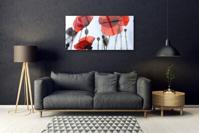 Glass Print Poppies floral red black