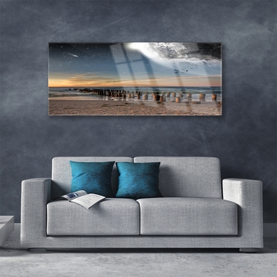 Glass Print Ocean beach landscape brown black blue