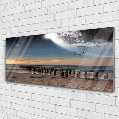 Glass Print Ocean beach landscape brown black blue