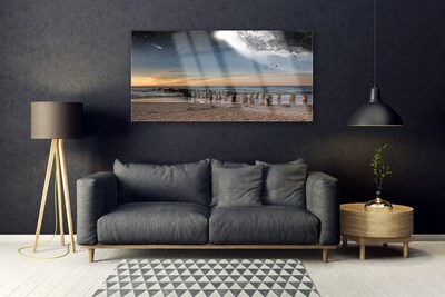 Glass Print Ocean beach landscape brown black blue