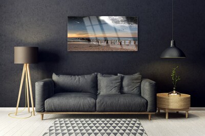 Glass Print Ocean beach landscape brown black blue