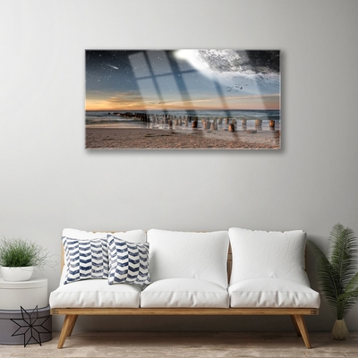 Glass Print Ocean beach landscape brown black blue