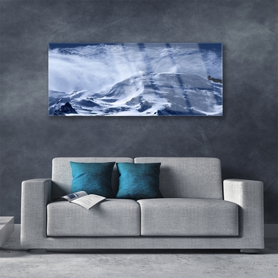 Glass Print Mountains landscape grey white