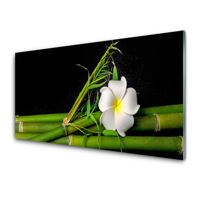 Glass Print Bamboo flower floral white green