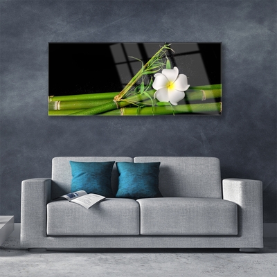 Glass Print Bamboo flower floral white green