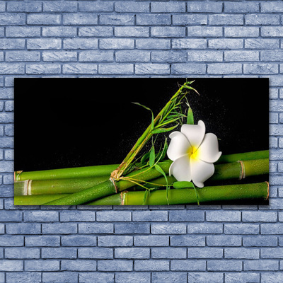 Glass Print Bamboo flower floral white green