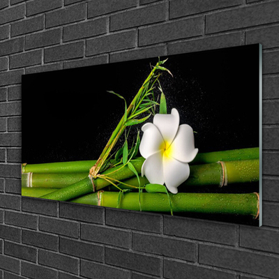 Glass Print Bamboo flower floral white green