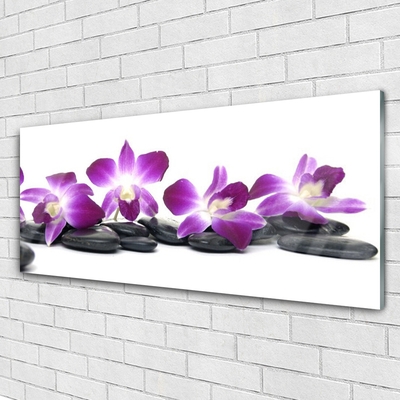 Glass Print Flower stones art pink white grey