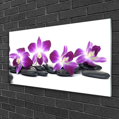 Glass Print Flower stones art pink white grey