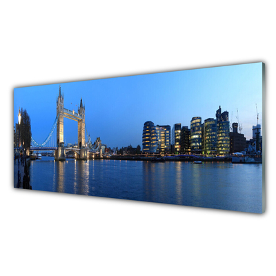 Glass Print Bridge city sea architecture blue grey