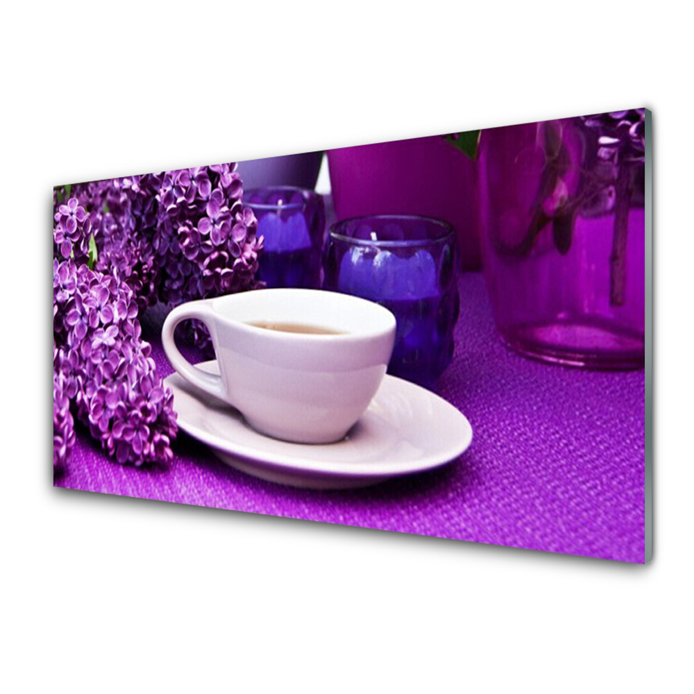 Glass Print Cup flowers floral white pink purple