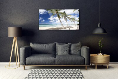 Glass Print Sea beach palm trees landscape blue brown green