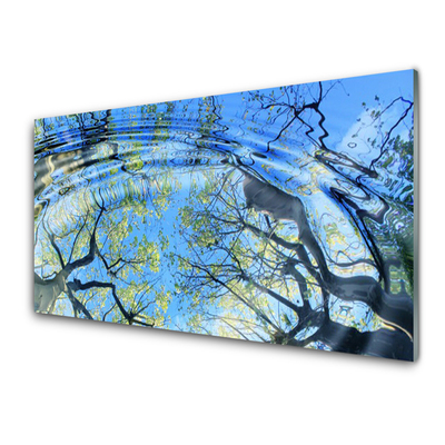 Glass Print Water trees art blue brown