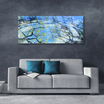 Glass Print Water trees art blue brown