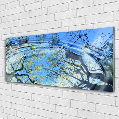 Glass Print Water trees art blue brown