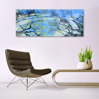 Glass Print Water trees art blue brown