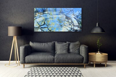 Glass Print Water trees art blue brown