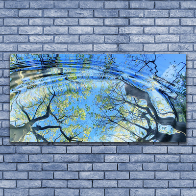 Glass Print Water trees art blue brown