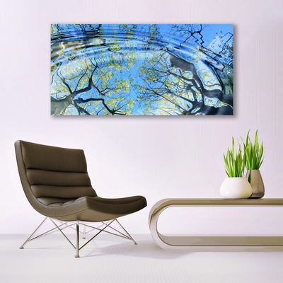 Glass Print Water trees art blue brown