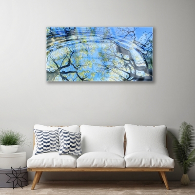 Glass Print Water trees art blue brown