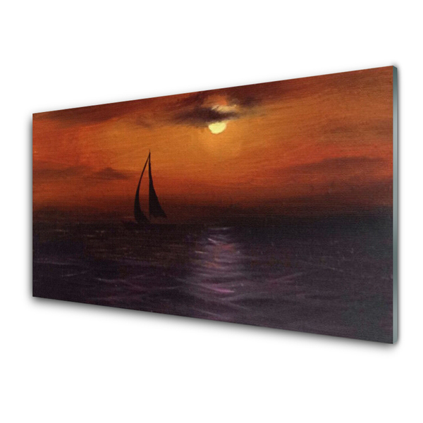 Glass Print Sea boat landscape yellow black grey