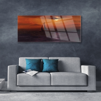 Glass Print Sea boat landscape yellow black grey