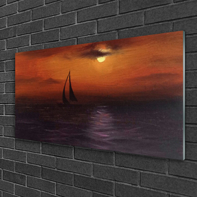 Glass Print Sea boat landscape yellow black grey