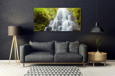 Glass Print Waterfall nature white grey green