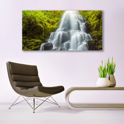 Glass Print Waterfall nature white grey green