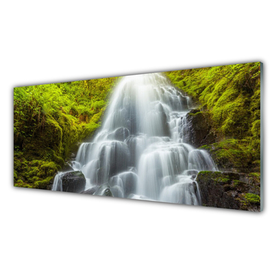 Glass Print Waterfall nature white grey green