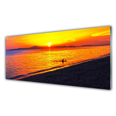 Glass Print Sea sun beach landscape yellow grey purple