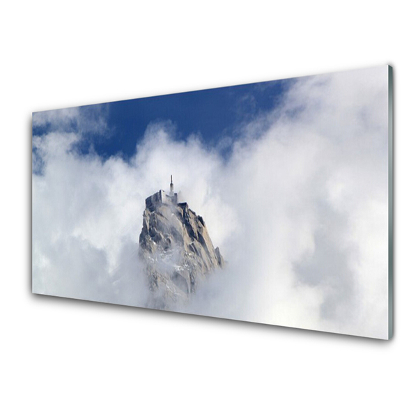 Glass Print Mountain clouds landscape white grey blue