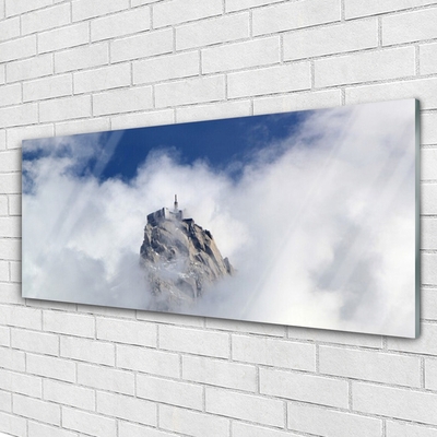 Glass Print Mountain clouds landscape white grey blue