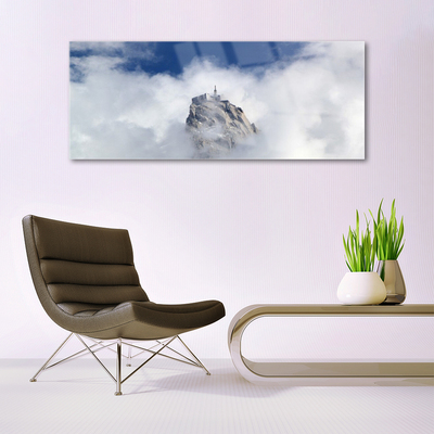 Glass Print Mountain clouds landscape white grey blue