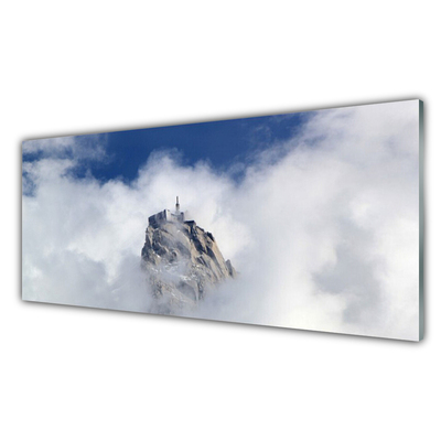 Glass Print Mountain clouds landscape white grey blue