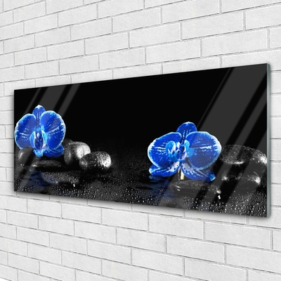 Glass Print Flower stones floral blue black
