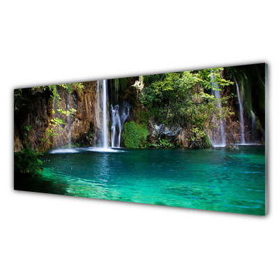 Glass Print Lake waterfall nature blue green