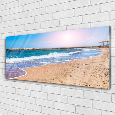 Glass Print Ocean beach landscape blue brown