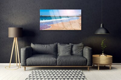 Glass Print Ocean beach landscape blue brown