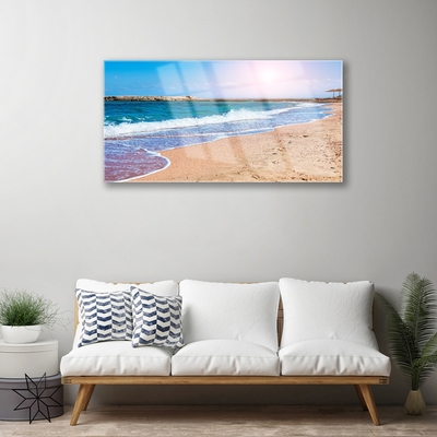 Glass Print Ocean beach landscape blue brown