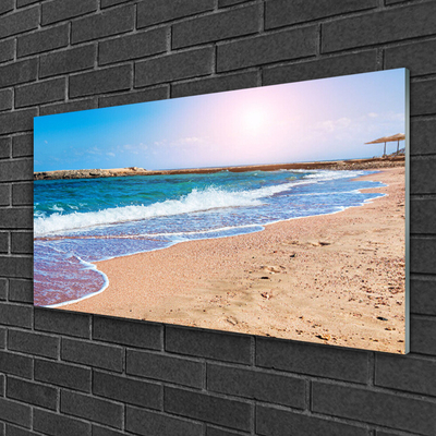 Glass Print Ocean beach landscape blue brown