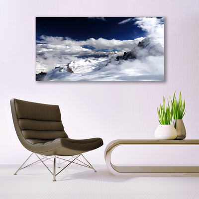 Glass Print Mountain clouds landscape grey white purple