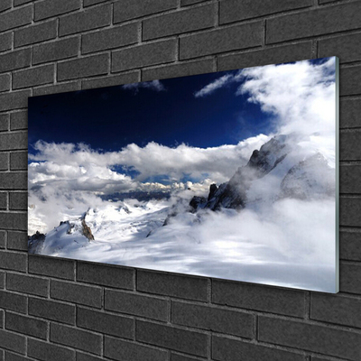 Glass Print Mountain clouds landscape grey white purple