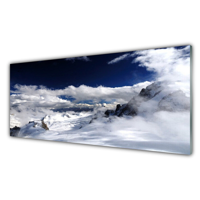 Glass Print Mountain clouds landscape grey white purple