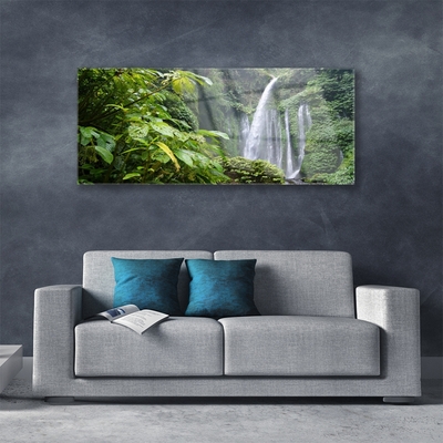 Glass Print Waterfall nature green white grey