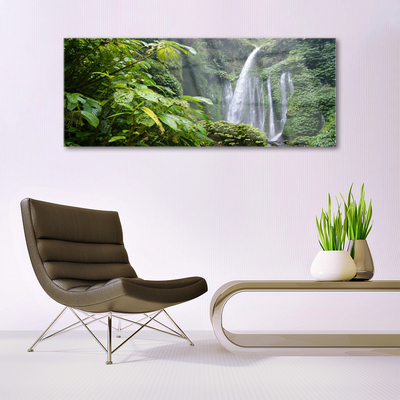 Glass Print Waterfall nature green white grey