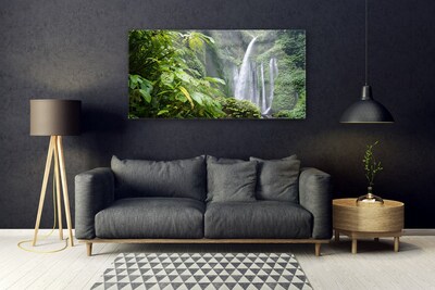 Glass Print Waterfall nature green white grey