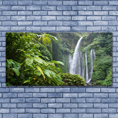 Glass Print Waterfall nature green white grey